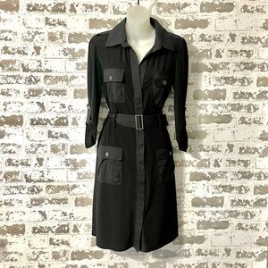 Laundry by Shelli Segal Black Utility Shirt Dress Belted Cargo Pocket Size 4